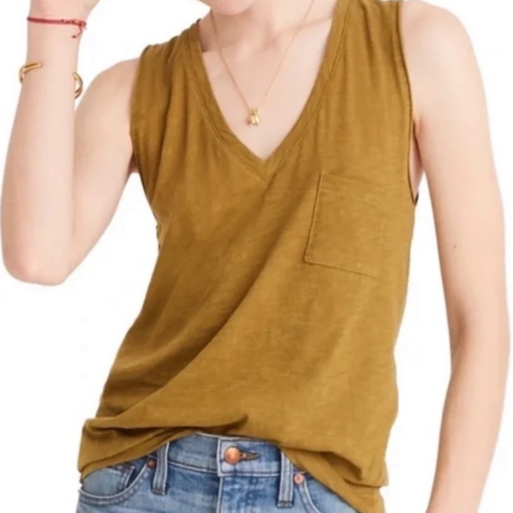 EUC Madewell Whisper Cotton V-Neck Pocket Tank